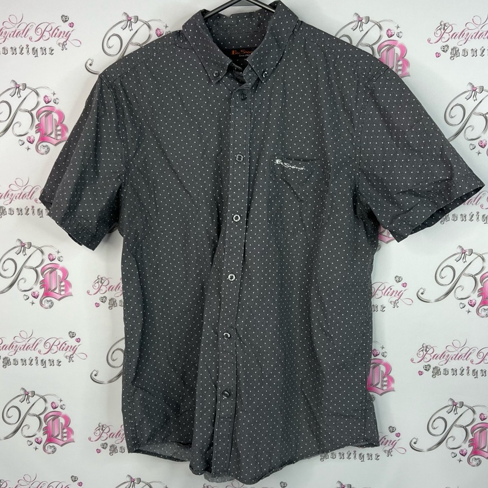 Ben sherman button up dotted tshirt tee Men's Gray Short Sleeve Shirt
